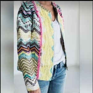 Molly Bracken Boho Aztec Print with Pom Poms  Jacket Size Medium